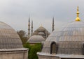 Domes of Saint Sophie Cathedral and Blue Mosque, from Saint Sophie, Istanbul, Turkey. Royalty Free Stock Photo