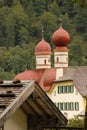 Domes of St Bartholoma Church. Konigssee. Germany Royalty Free Stock Photo