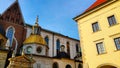 Domes of two Renaissance chapels on the side of the cathedral on Wawel Hill in Krakow Poland. Royalty Free Stock Photo