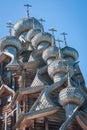 Domes of wooden church in Kizhi Royalty Free Stock Photo