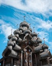 Domes of wooden church in Kizhi Royalty Free Stock Photo