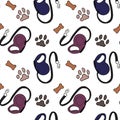 Domestic animal paw print set of seamless patterns. vector illustration, dog bone shape texture and symbol pattern, food or toy Royalty Free Stock Photo