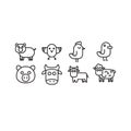 Domestic animals cow, pig, bull, sheep and bird chicken, chicken, rooster, duck