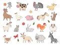 Domestic animals. Cute funny farm horse pig chicken duck bool and sheep vector coloring drawing set