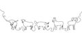 Domestic animals one line set. Continuous line drawing of cow, pig, bull, sheep, donkey.