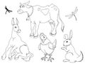 Domestic animals outlined set