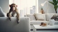 Domestic bliss with a cute monkey in a stylish home.