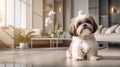 Domestic bliss with a Shih Tzu in a comfortable, stylish apartment, epitomizing canine companionship.