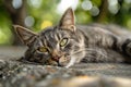 Cat Laying Down on Ground Royalty Free Stock Photo
