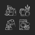 Domestic chores chalk white icons set on black background Royalty Free Stock Photo