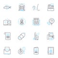 Domestic commerce linear icons set. Market, Trade, Sales, Consumer, Retail, Wholesale, Distribution line vector and