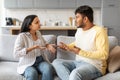 Domestic Conflicts. Young Indian Couple Emotionally Arguing At Home Royalty Free Stock Photo