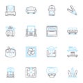 Domestic electronics linear icons set. Television, Kitchen, Vacuum, Blender, Heaters, Humidifier, Hairdryer line vector