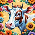 Domestic farm milk cow cartoon comedy flower garden