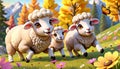 Domestic farm sheep comedy lamb colorful cute