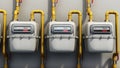 Domestic gas meters in a row. 3D illustration Royalty Free Stock Photo