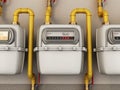 Domestic gas meters in a row. 3D illustration Royalty Free Stock Photo