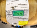 A domestic home electric smart meter. Fish eye lens view.