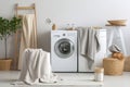 Domestic modern cleaning home machine basket housekeeping room household bathroom housework dirty laundry