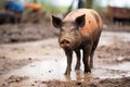 domestic pig in a muddy corral Royalty Free Stock Photo