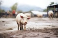 domestic pig in a muddy corral Royalty Free Stock Photo