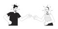 Domestic quarrels caucasian couple black and white 2D line cartoon characters