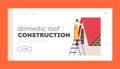 Domestic Roof Construction Landing Page Template. Roofer Man Renovate Residential Building Roof with Equipment Royalty Free Stock Photo