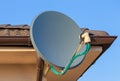 Domestic satellite tv installation under the eaves of home with octo monoblock converter. Residential TV receiver satellite dish Royalty Free Stock Photo