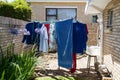 Domestic scene: washing hanging on the line in full sun George South Africa Royalty Free Stock Photo