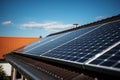 Domestic solar panels on a houses roof under the blue sky Royalty Free Stock Photo