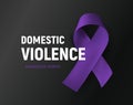 Domestic violence banner. Purple ribbon against home abuse poster. Abused victim support vector illustration on black