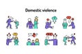 Domestic violence color line icons set. Harassment, social abuse and bullying. Signs for web page, mobile app, button Royalty Free Stock Photo