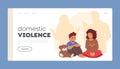 Domestic Violence Landing Page Template. Innocent Children Sitting on Floor. Dispute, Emotional Distress Royalty Free Stock Photo