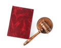 Domestic violence law book and wooden gavel on white, top view Royalty Free Stock Photo