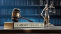 Domestic violence law: Judge's Gavel as a symbol of legal system, Themis is the goddess of justice and wooden stand Royalty Free Stock Photo