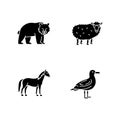 Domestic and wild animals black glyph icons set on white space Royalty Free Stock Photo