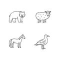 Domestic and wild animals pixel perfect linear icons set Royalty Free Stock Photo