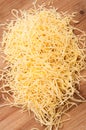 Domestic yellow noodles on a kitchen board