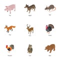 Domesticated animal icons set, isometric style Royalty Free Stock Photo