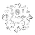 Domesticated animals icons set, outline style Royalty Free Stock Photo