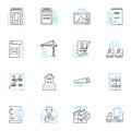 Domicile for sale linear icons set. Residence, Property, Homestead, House, Mansion, Estate, Villa line vector and