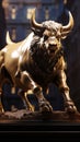 Dominant bull statue fronts stocks, graph vector, encapsulating market optimism with realism