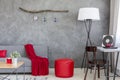 Dominant role of grey and red in stylish interior decor