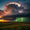 Dominates the sky, with flashes of lightning highlighting its Royalty Free Stock Photo