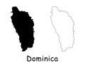 Dominica Country Map. Black silhouette and outline isolated on white background. EPS Vector