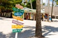 Dominican Republic Bavaro Punta cana provinces La Altagracia. Wooden pillar with signposts directions