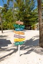 Dominican Republic Bavaro Punta Cana provinces La Altagracia. Wooden pillar with signposts directions