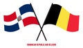 Dominican Republic and Belgium Flags Crossed And Waving Flat Style. Official Proportion