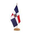 Dominican Republic Flag, small wooden dominicane table flag, isolated on white background Royalty Free Stock Photo