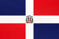 Dominican republic national fabric flag textile background. Symbol of world north America country